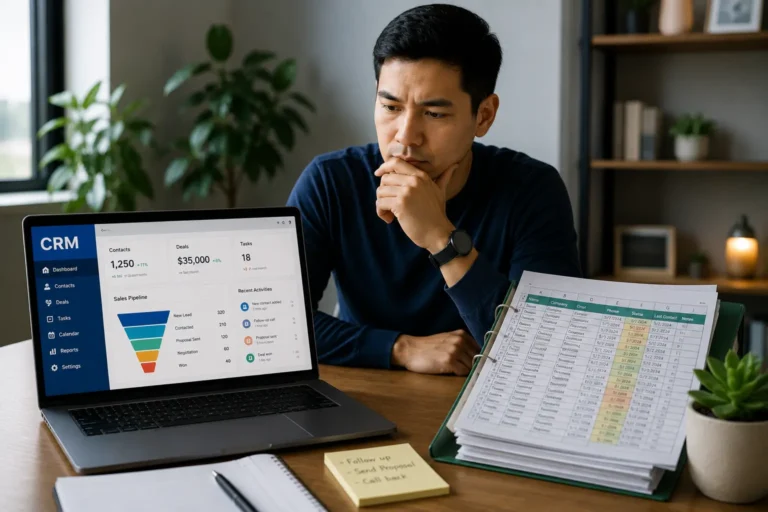 CRM software replacing spreadsheets for small business customer management, follow-ups, job tracking, scheduling, and team access