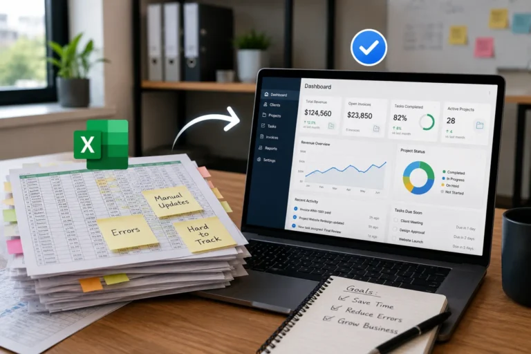 Integrated work management software replacing spreadsheets for contractors managing jobs, schedules, customers, and team updates